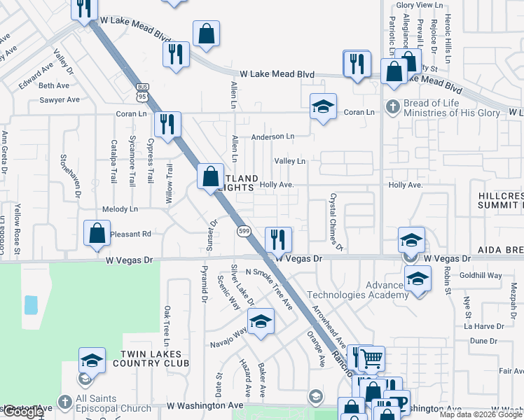 map of restaurants, bars, coffee shops, grocery stores, and more near 1640 North Rancho Drive in Las Vegas