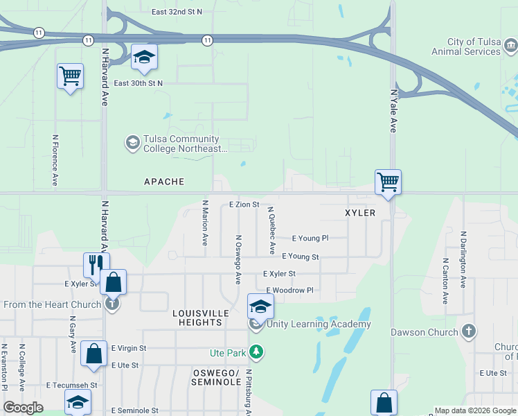 map of restaurants, bars, coffee shops, grocery stores, and more near 2462 North Pittsburg Avenue in Tulsa