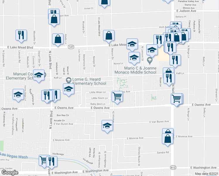 map of restaurants, bars, coffee shops, grocery stores, and more near 4669 Coronado Hills Way in Las Vegas