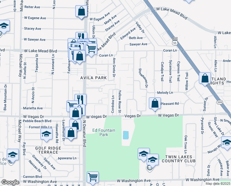 map of restaurants, bars, coffee shops, grocery stores, and more near 1720 Cordoba Lane in Las Vegas