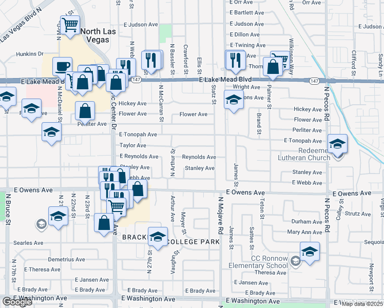 map of restaurants, bars, coffee shops, grocery stores, and more near 2806 Reynolds Avenue in North Las Vegas