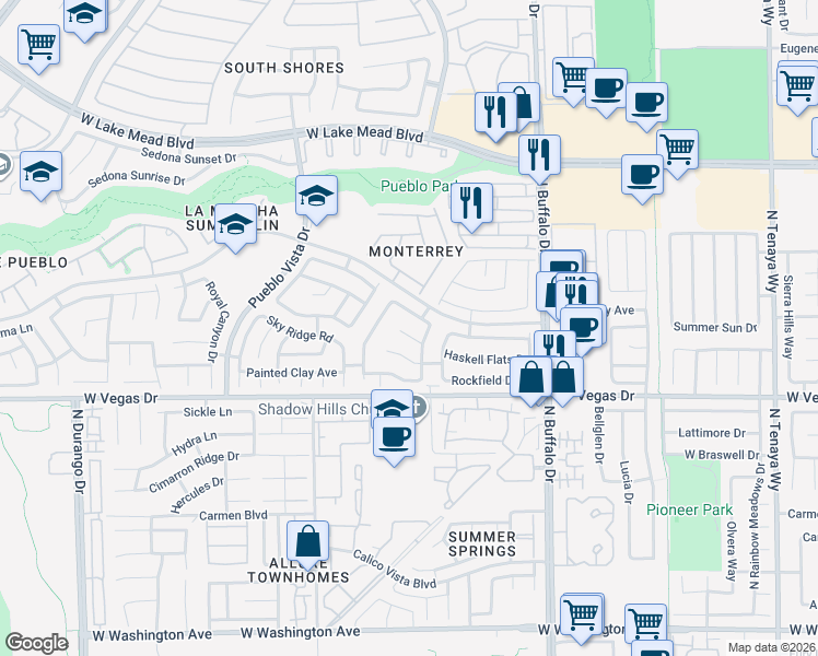 map of restaurants, bars, coffee shops, grocery stores, and more near 7821 Paper Flower Court in Las Vegas