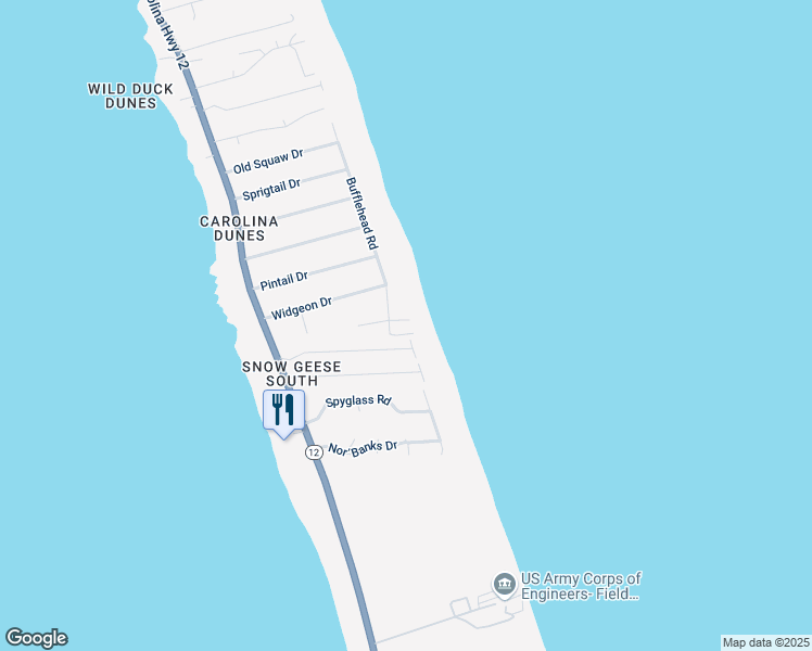 map of restaurants, bars, coffee shops, grocery stores, and more near 169 Bufflehead Road in Kitty Hawk
