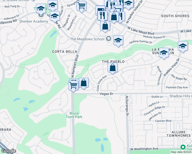 map of restaurants, bars, coffee shops, grocery stores, and more near 1704 Tesara Vista Place in Las Vegas