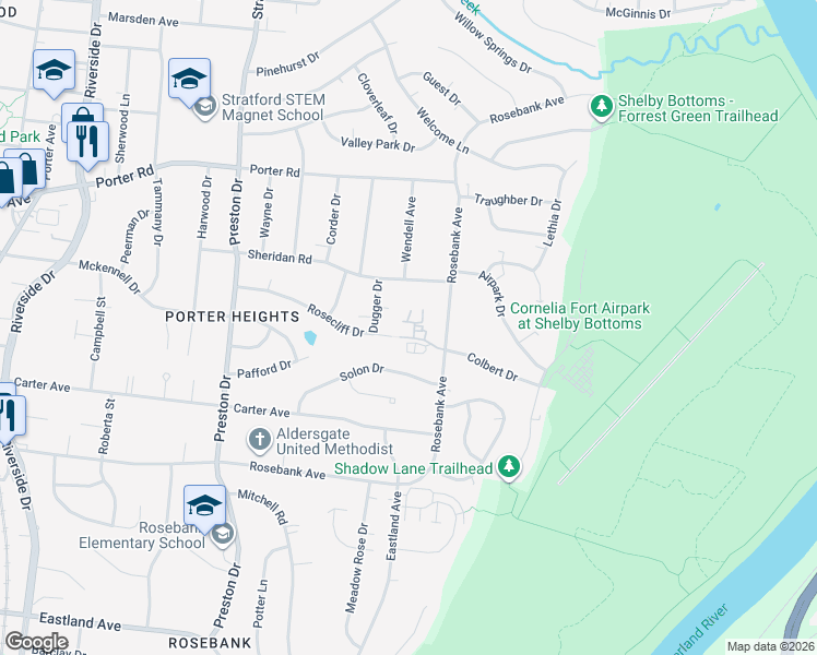 map of restaurants, bars, coffee shops, grocery stores, and more near 2508 Colbert Drive in Nashville
