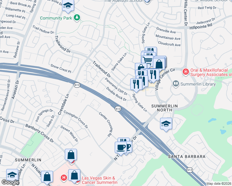 map of restaurants, bars, coffee shops, grocery stores, and more near 9760 Double Rock Drive in Las Vegas