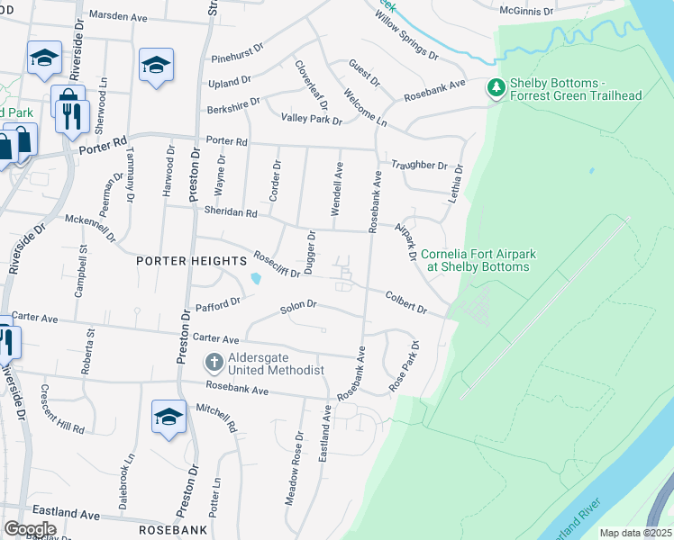 map of restaurants, bars, coffee shops, grocery stores, and more near 2508 Colbert Drive in Nashville