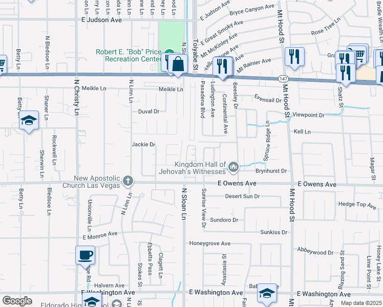 map of restaurants, bars, coffee shops, grocery stores, and more near 1681 Sunrise View Drive in Las Vegas