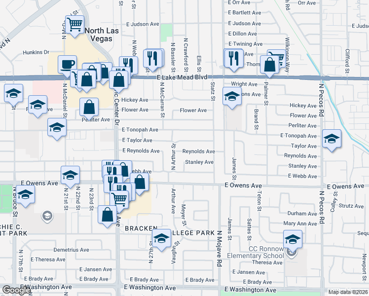 map of restaurants, bars, coffee shops, grocery stores, and more near 2747 Reynolds Avenue in North Las Vegas