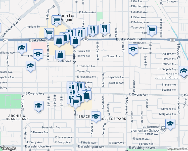 map of restaurants, bars, coffee shops, grocery stores, and more near 2617 Reynolds Avenue in North Las Vegas