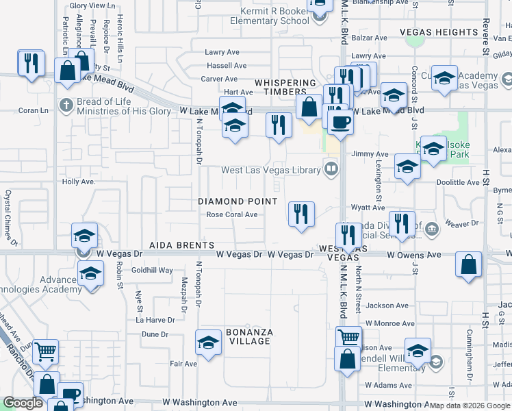 map of restaurants, bars, coffee shops, grocery stores, and more near in Las Vegas