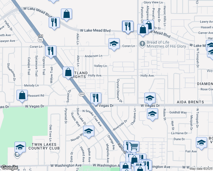 map of restaurants, bars, coffee shops, grocery stores, and more near 1717 Ferrell Street in Las Vegas