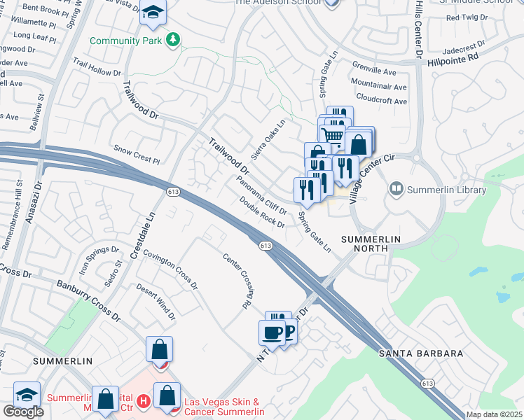 map of restaurants, bars, coffee shops, grocery stores, and more near 9736 Double Rock Drive in Las Vegas