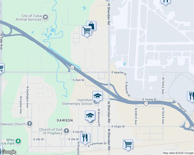 map of restaurants, bars, coffee shops, grocery stores, and more near 2524 North Norwood Place in Tulsa
