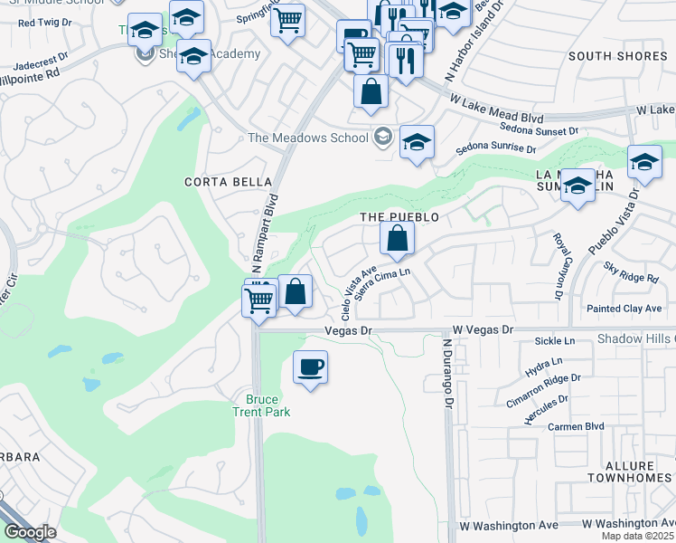 map of restaurants, bars, coffee shops, grocery stores, and more near 1704 Tesara Vista Place in Las Vegas