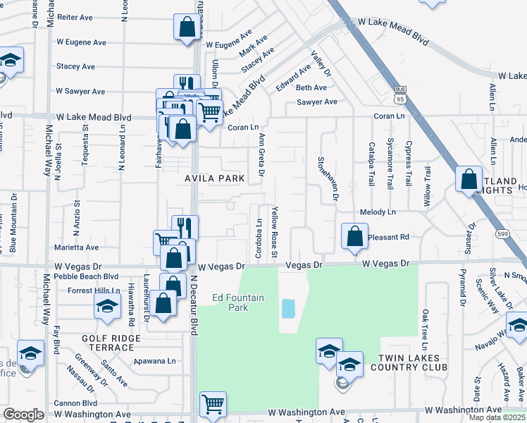 map of restaurants, bars, coffee shops, grocery stores, and more near 1720 Cordoba Lane in Las Vegas