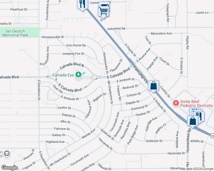map of restaurants, bars, coffee shops, grocery stores, and more near East Mount Charleston Drive in Pahrump