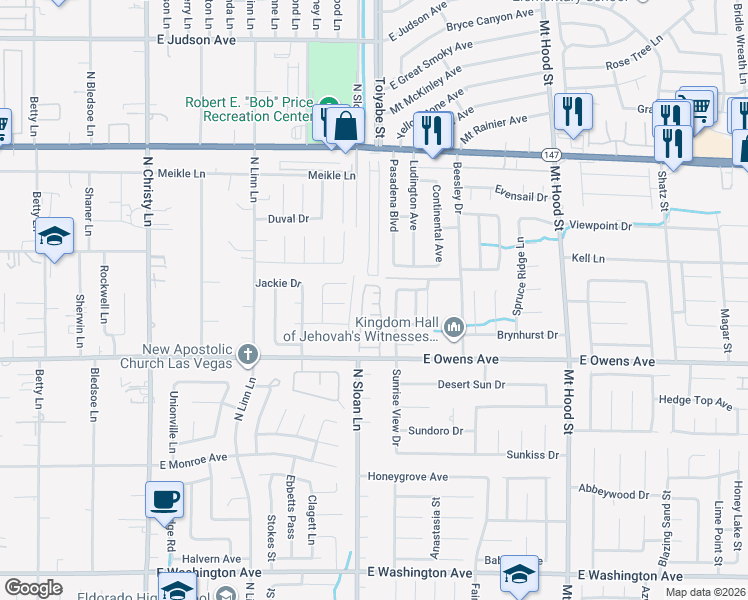 map of restaurants, bars, coffee shops, grocery stores, and more near 5928 Strayhorn Court in Las Vegas