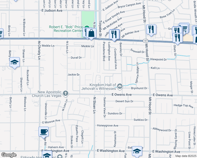 map of restaurants, bars, coffee shops, grocery stores, and more near 1681 Sunrise View Drive in Las Vegas