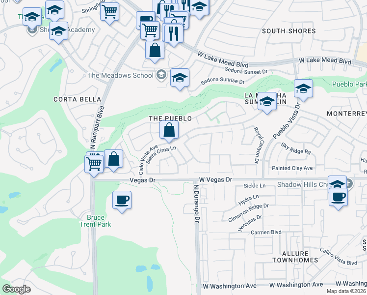 map of restaurants, bars, coffee shops, grocery stores, and more near 1717 Double Arrow Place in Las Vegas