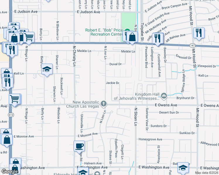 map of restaurants, bars, coffee shops, grocery stores, and more near 1723 Candice Street in Las Vegas