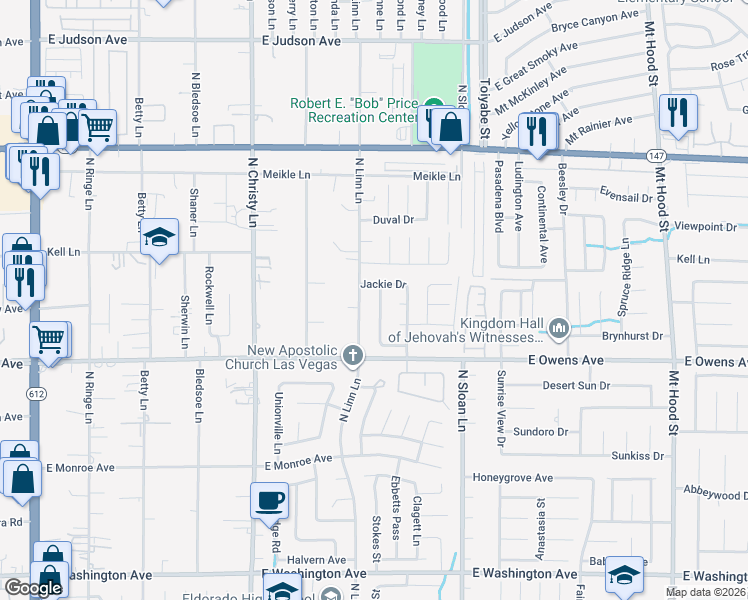 map of restaurants, bars, coffee shops, grocery stores, and more near 1723 Candice Street in Las Vegas