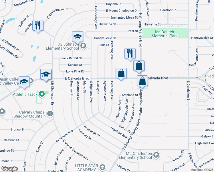 map of restaurants, bars, coffee shops, grocery stores, and more near 1961 Sycamore Avenue in Pahrump