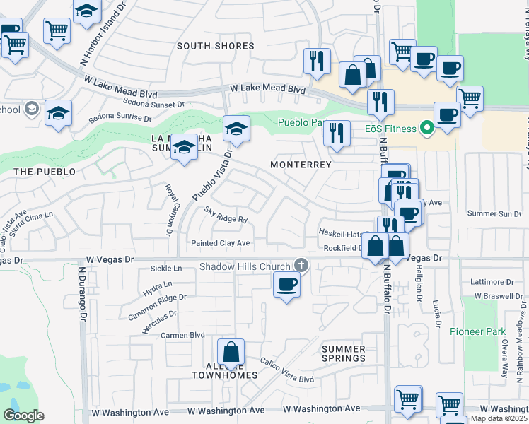 map of restaurants, bars, coffee shops, grocery stores, and more near 1708 Matador Way in Las Vegas