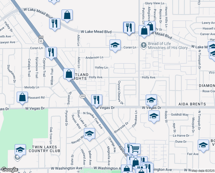 map of restaurants, bars, coffee shops, grocery stores, and more near 1717 Ferrell Street in Las Vegas