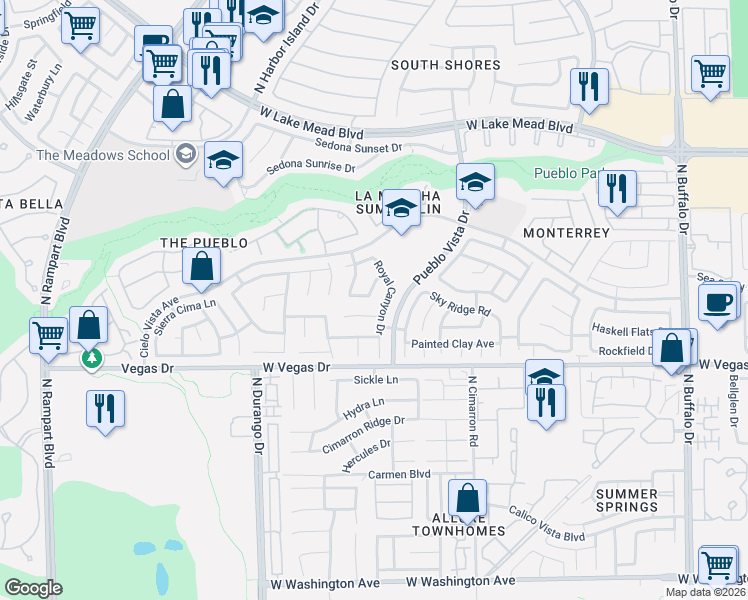 map of restaurants, bars, coffee shops, grocery stores, and more near 8208 Cactus Canyon Court in Las Vegas