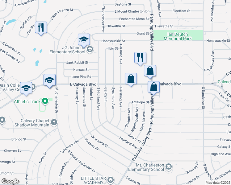 map of restaurants, bars, coffee shops, grocery stores, and more near 1990 Pershing Avenue in Pahrump