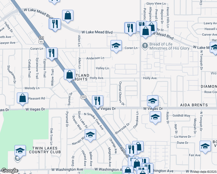 map of restaurants, bars, coffee shops, grocery stores, and more near 1735 Ferrell Street in Las Vegas