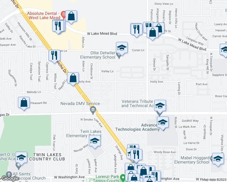 map of restaurants, bars, coffee shops, grocery stores, and more near 1735 Ferrell Street in Las Vegas