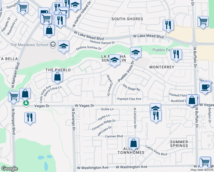 map of restaurants, bars, coffee shops, grocery stores, and more near 8208 Cactus Canyon Court in Las Vegas