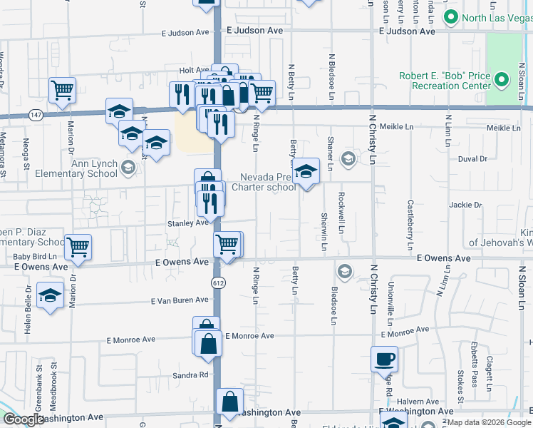 map of restaurants, bars, coffee shops, grocery stores, and more near 1685 Cozy Corner Street in Las Vegas
