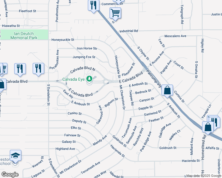 map of restaurants, bars, coffee shops, grocery stores, and more near 2270 East Ambush Street in Pahrump