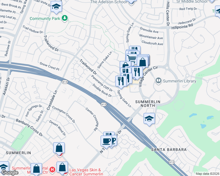map of restaurants, bars, coffee shops, grocery stores, and more near 9736 Double Rock Drive in Las Vegas