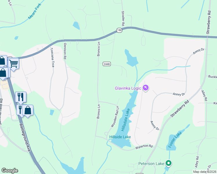 map of restaurants, bars, coffee shops, grocery stores, and more near 7101 Alcove Road in Summerfield