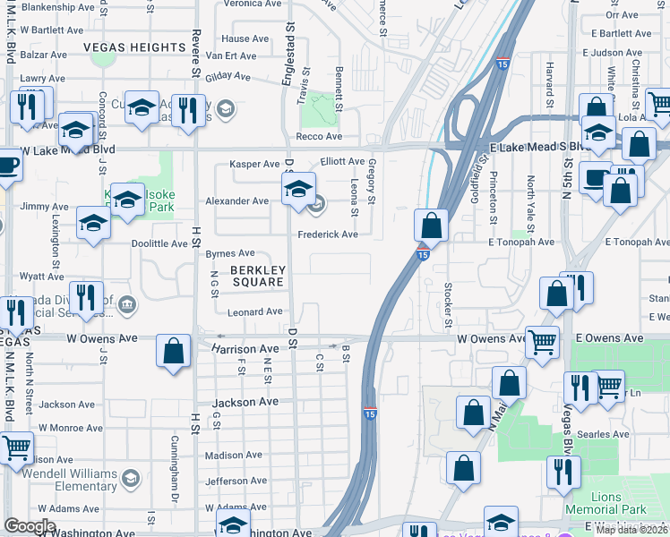map of restaurants, bars, coffee shops, grocery stores, and more near 125 Paul Avenue in Las Vegas