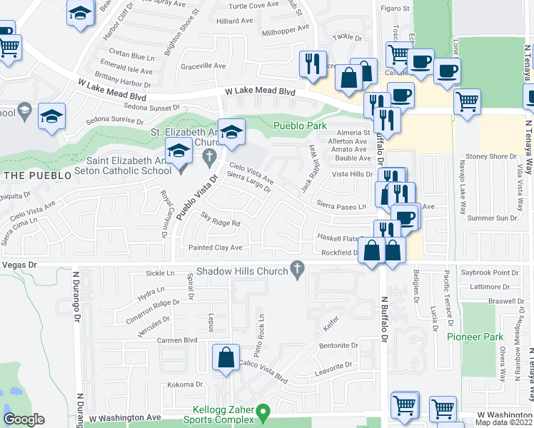 map of restaurants, bars, coffee shops, grocery stores, and more near 1701 Mexican Poppy Street in Las Vegas