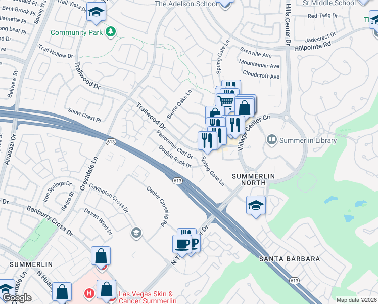 map of restaurants, bars, coffee shops, grocery stores, and more near 9736 Double Rock Drive in Las Vegas
