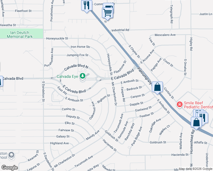 map of restaurants, bars, coffee shops, grocery stores, and more near 2281 South Ambush Street in Pahrump