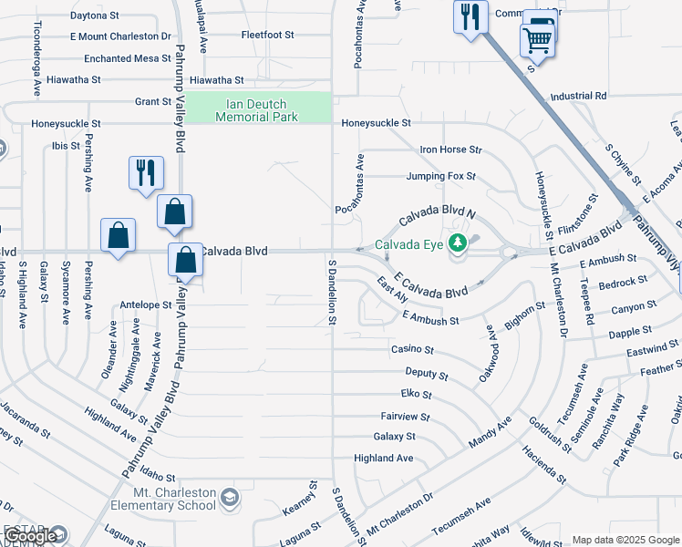 map of restaurants, bars, coffee shops, grocery stores, and more near 1981 South Dandelion Street in Pahrump