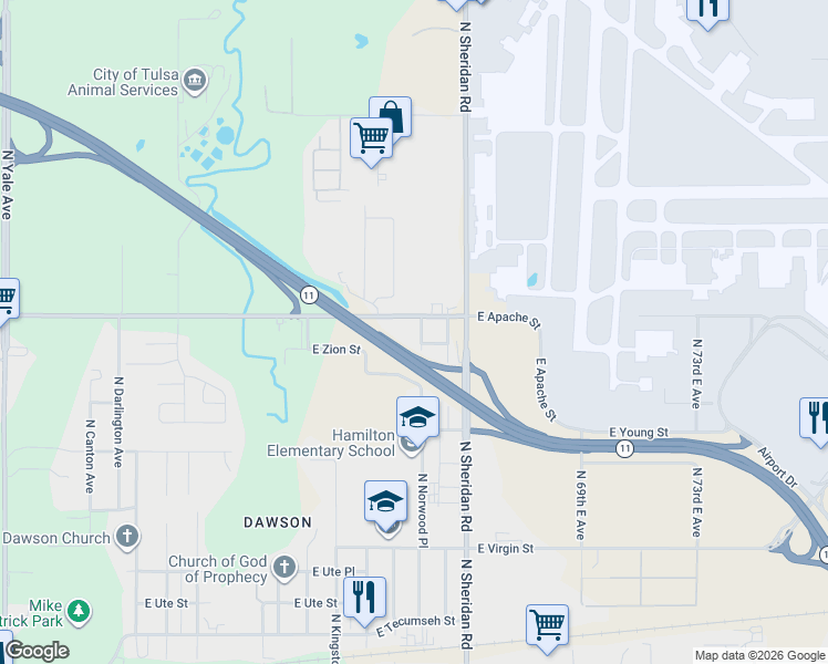 map of restaurants, bars, coffee shops, grocery stores, and more near 2524 North Norwood Place in Tulsa