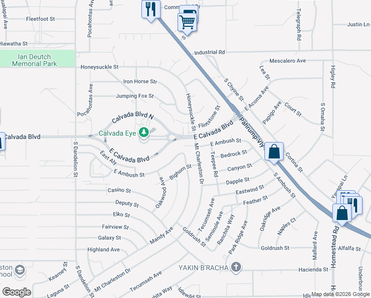 map of restaurants, bars, coffee shops, grocery stores, and more near 2300 East Ambush Street in Pahrump