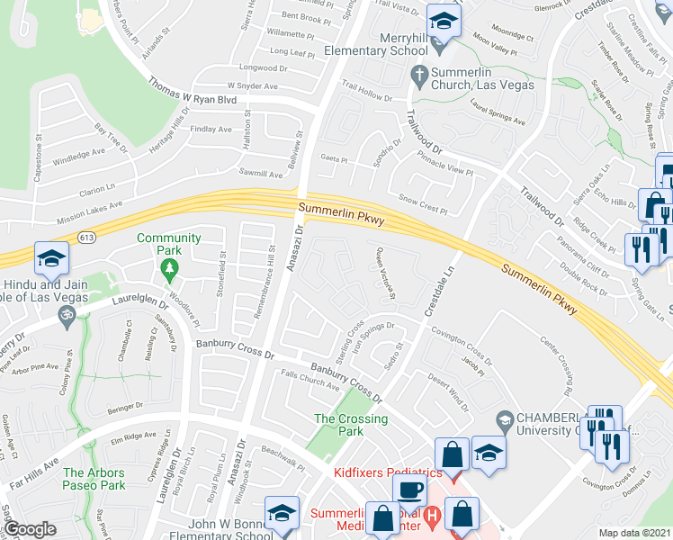 map of restaurants, bars, coffee shops, grocery stores, and more near 1713 Pacific Panorama Place in Las Vegas