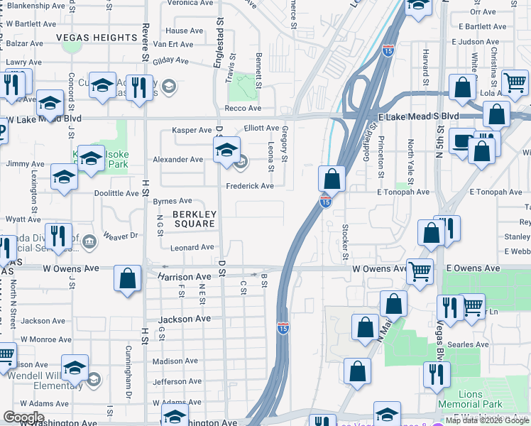 map of restaurants, bars, coffee shops, grocery stores, and more near 130 Paul Avenue in Las Vegas