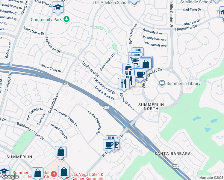 map of restaurants, bars, coffee shops, grocery stores, and more near 9736 Double Rock Drive in Las Vegas