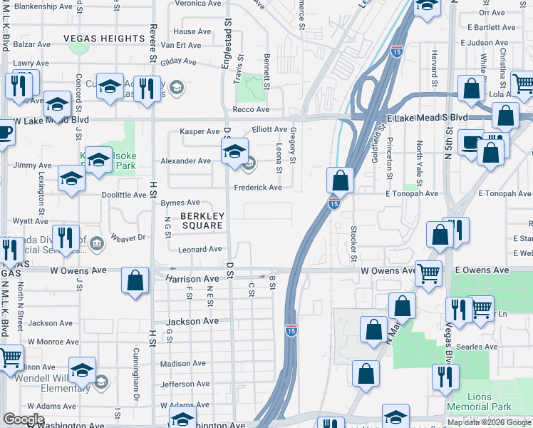 map of restaurants, bars, coffee shops, grocery stores, and more near 204 Paul Avenue in Las Vegas