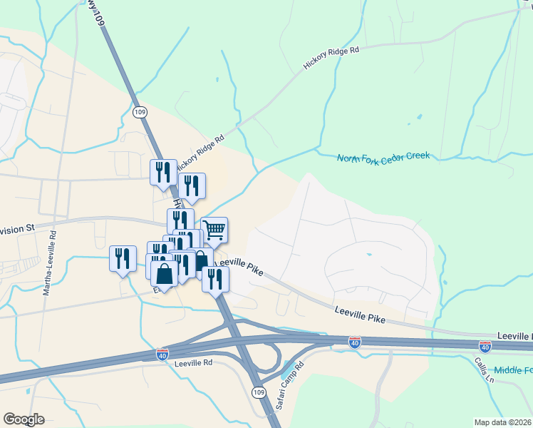 map of restaurants, bars, coffee shops, grocery stores, and more near 110 Surrey Place in Lebanon